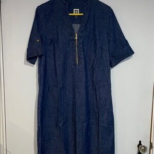 Anne Klein Blue Denim Midi Dress Sz 8 stretchy Jean material
